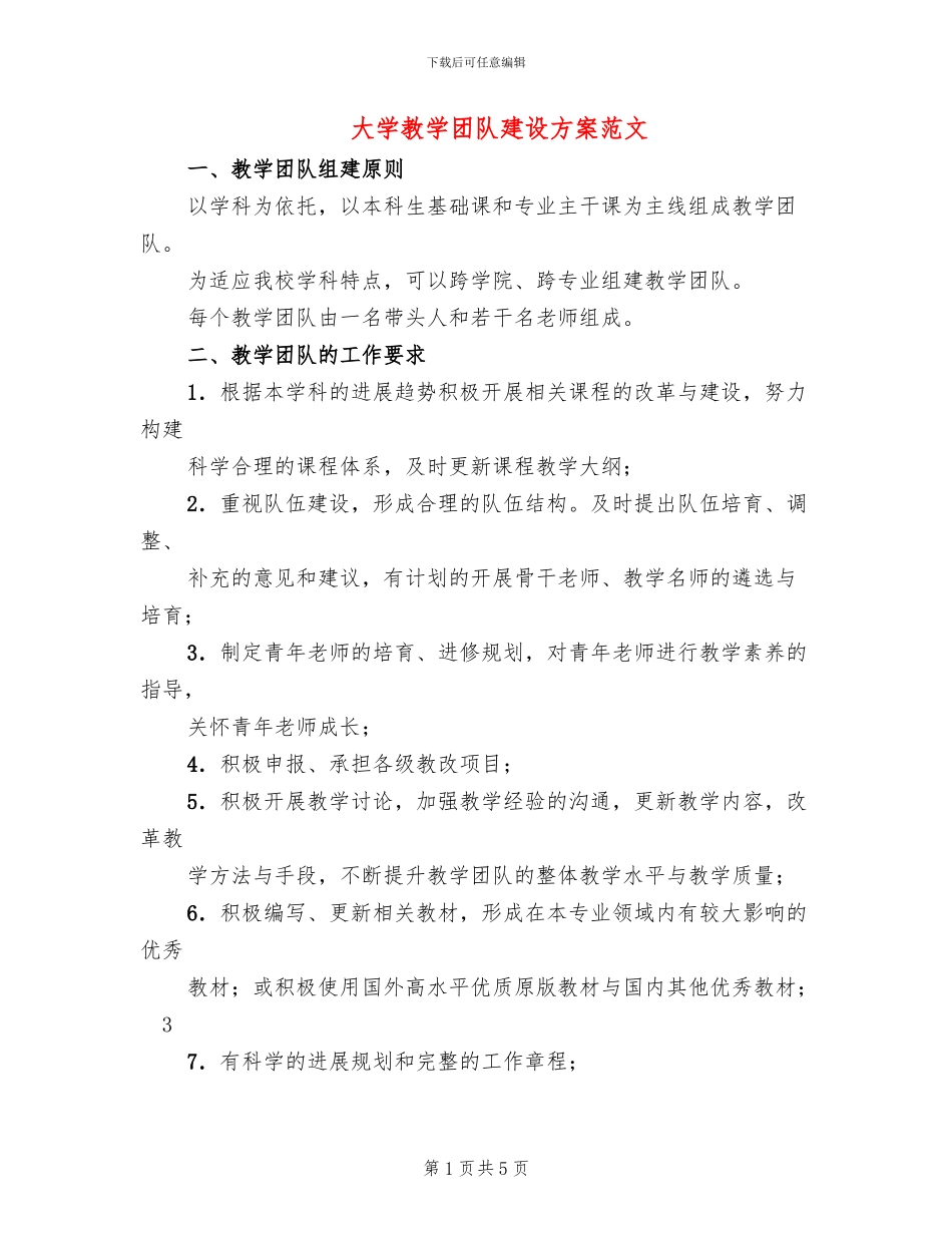 大学教学团队建设方案范文_第1页