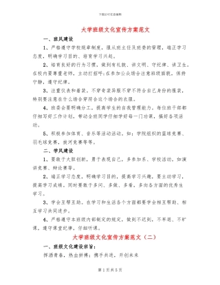 大学班级文化宣传方案范文