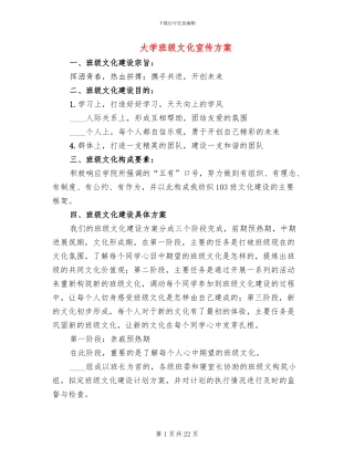 大学班级文化宣传方案