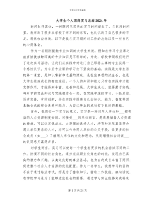 大学生个人顶岗实习总结2024年