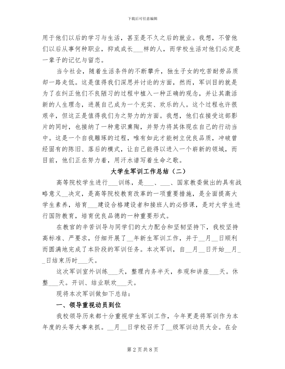 大学生军训工作总结2024年_第2页