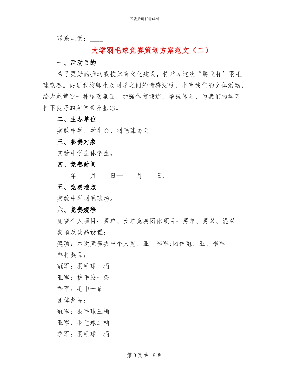 大学羽毛球比赛策划方案范文_第3页