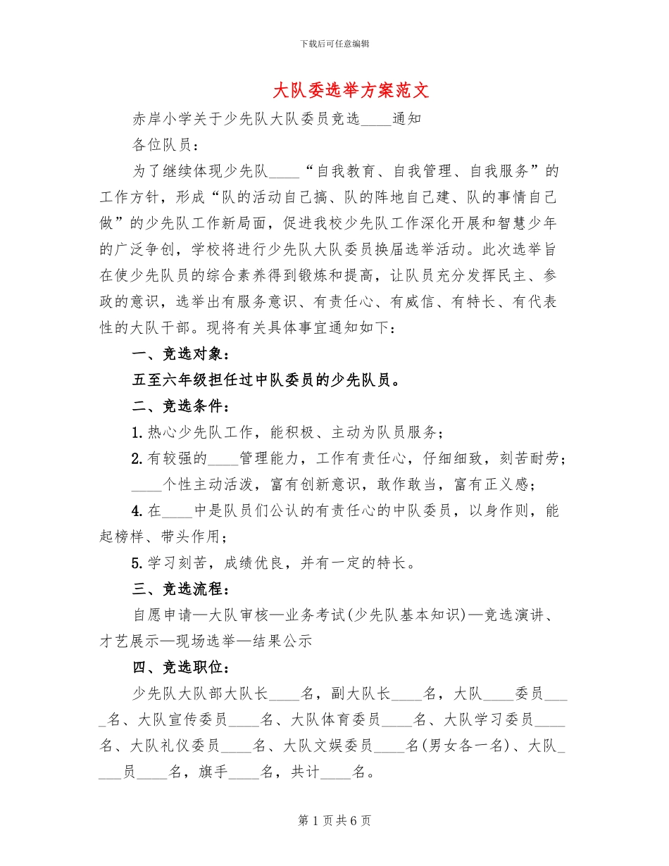 大队委选举方案范文_第1页