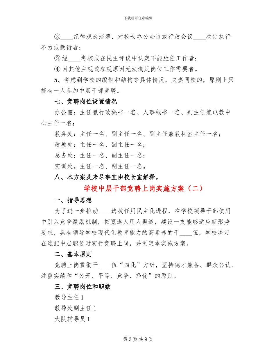 学校中层干部竞聘上岗实施方案_第3页