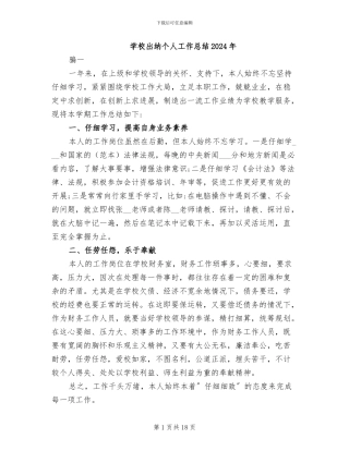 学校出纳个人工作总结2024年