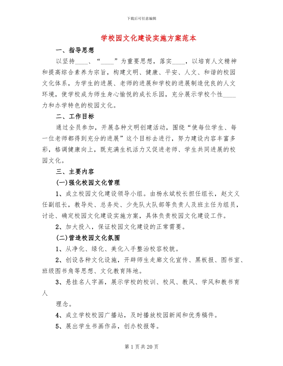 学校园文化建设实施方案范本_第1页
