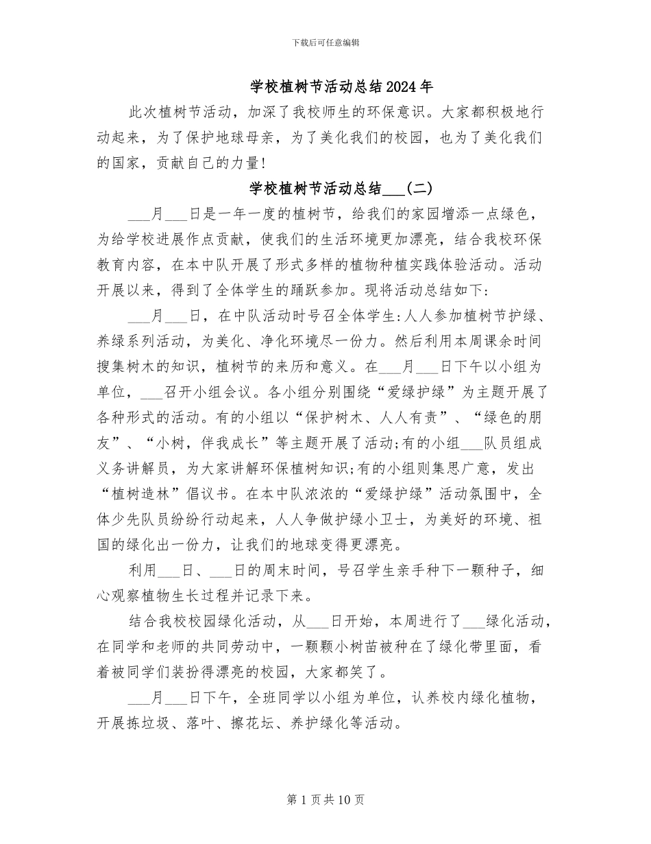 学校植树节活动总结2024年_第1页