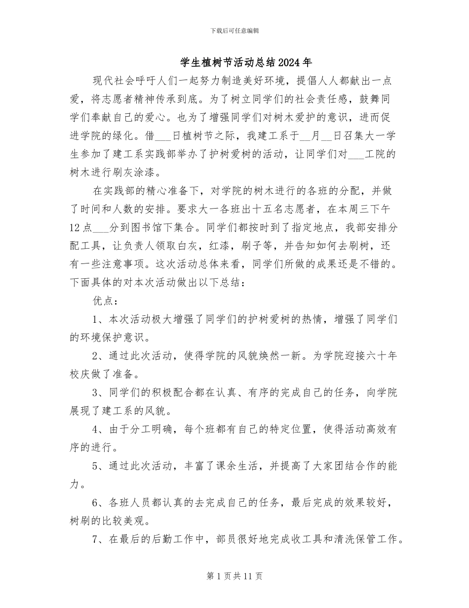 学生植树节活动总结2024年_第1页