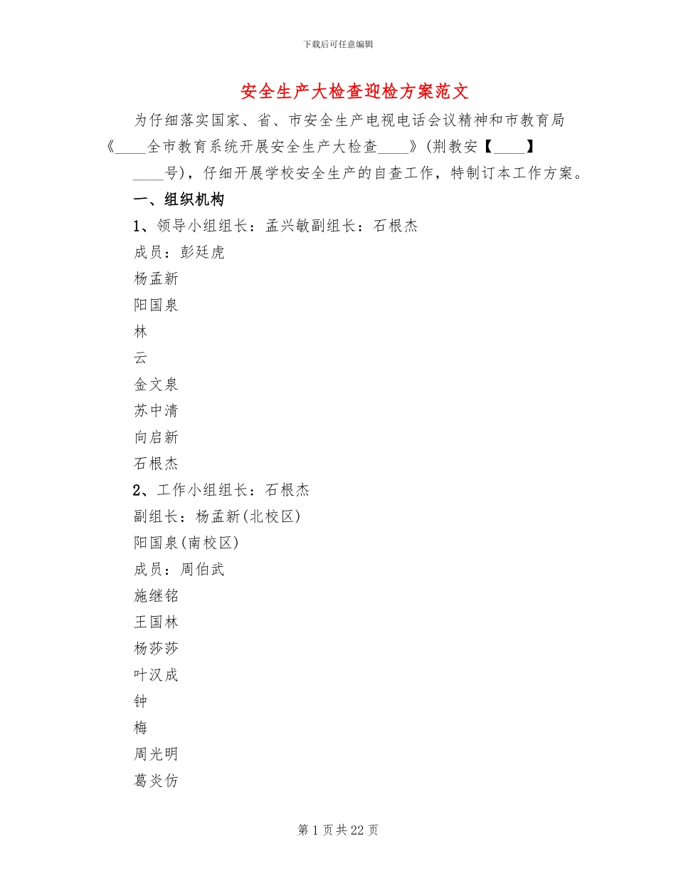 安全生产大检查迎检方案范文_第1页