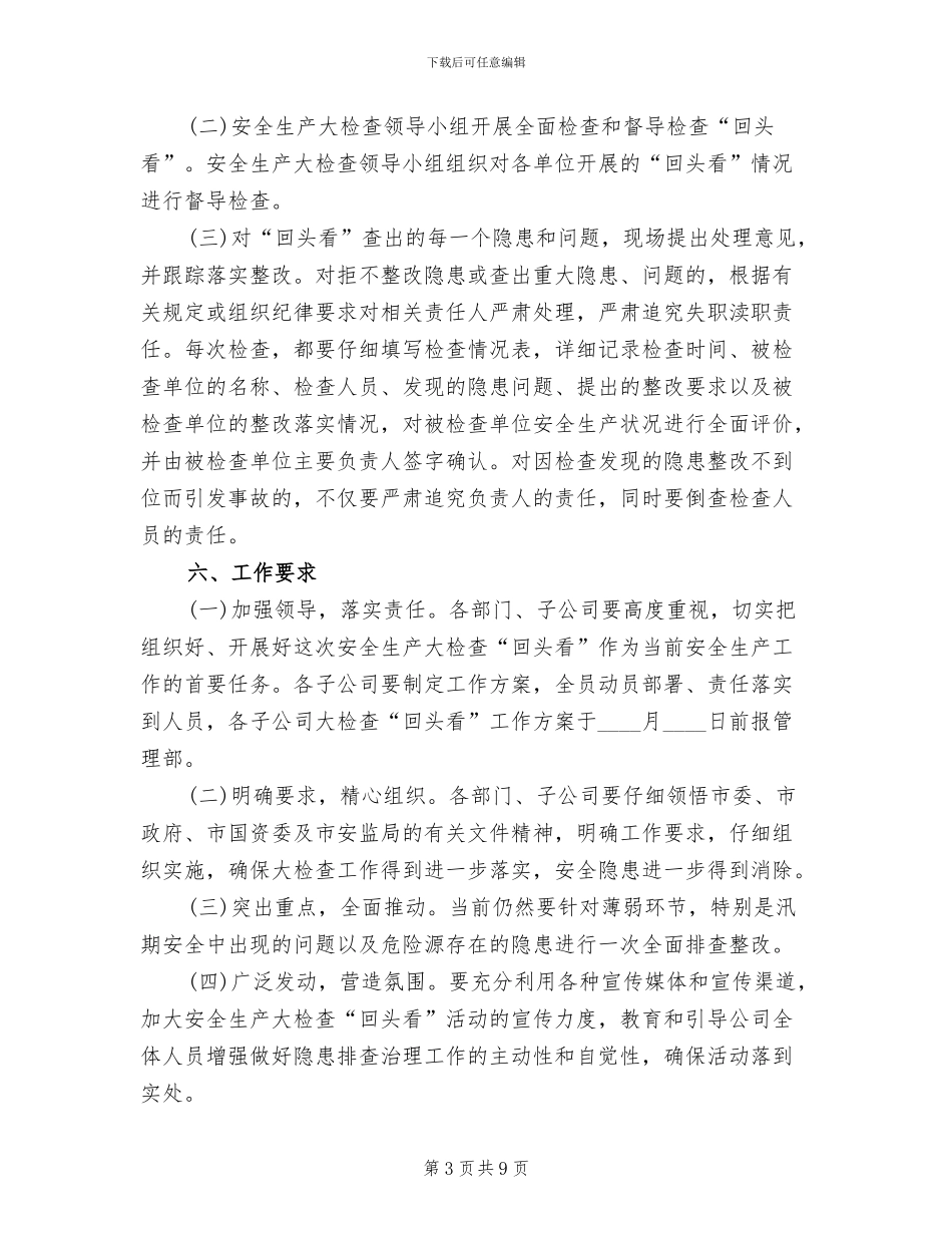 安全生产整治回头看工作方案参考范文_第3页