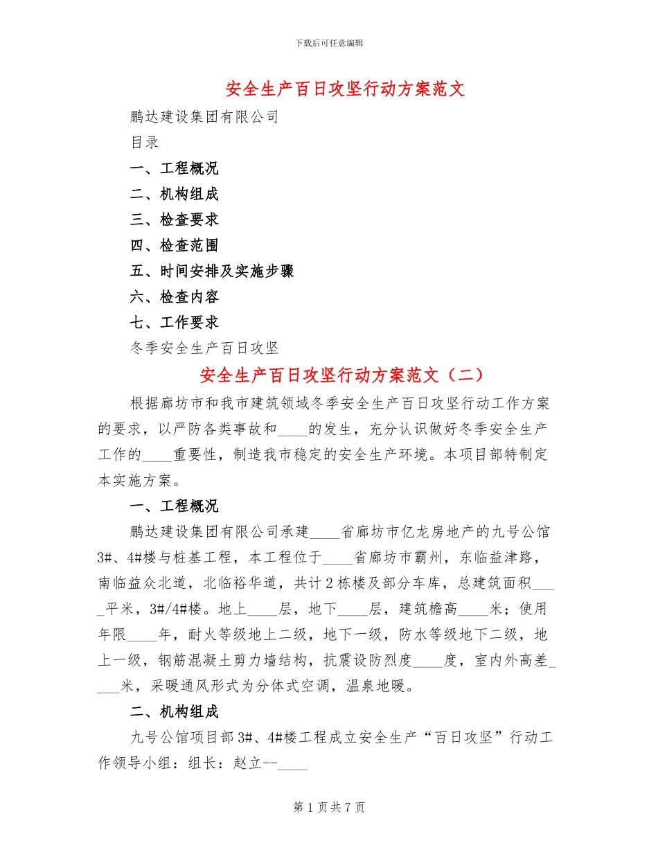 安全生产百日攻坚行动方案范文_第1页