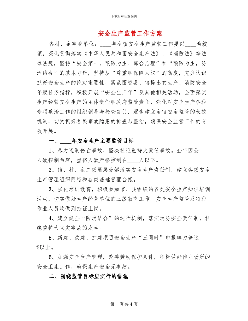 安全生产监管工作方案_第1页