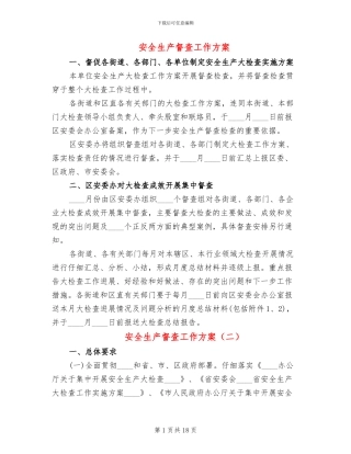 安全生产督查工作方案