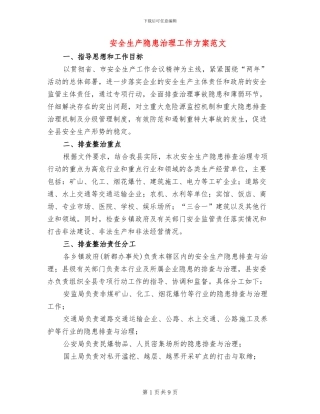 安全生产隐患治理工作方案范文
