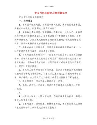 安全用电及触电应急预案范文(2篇)