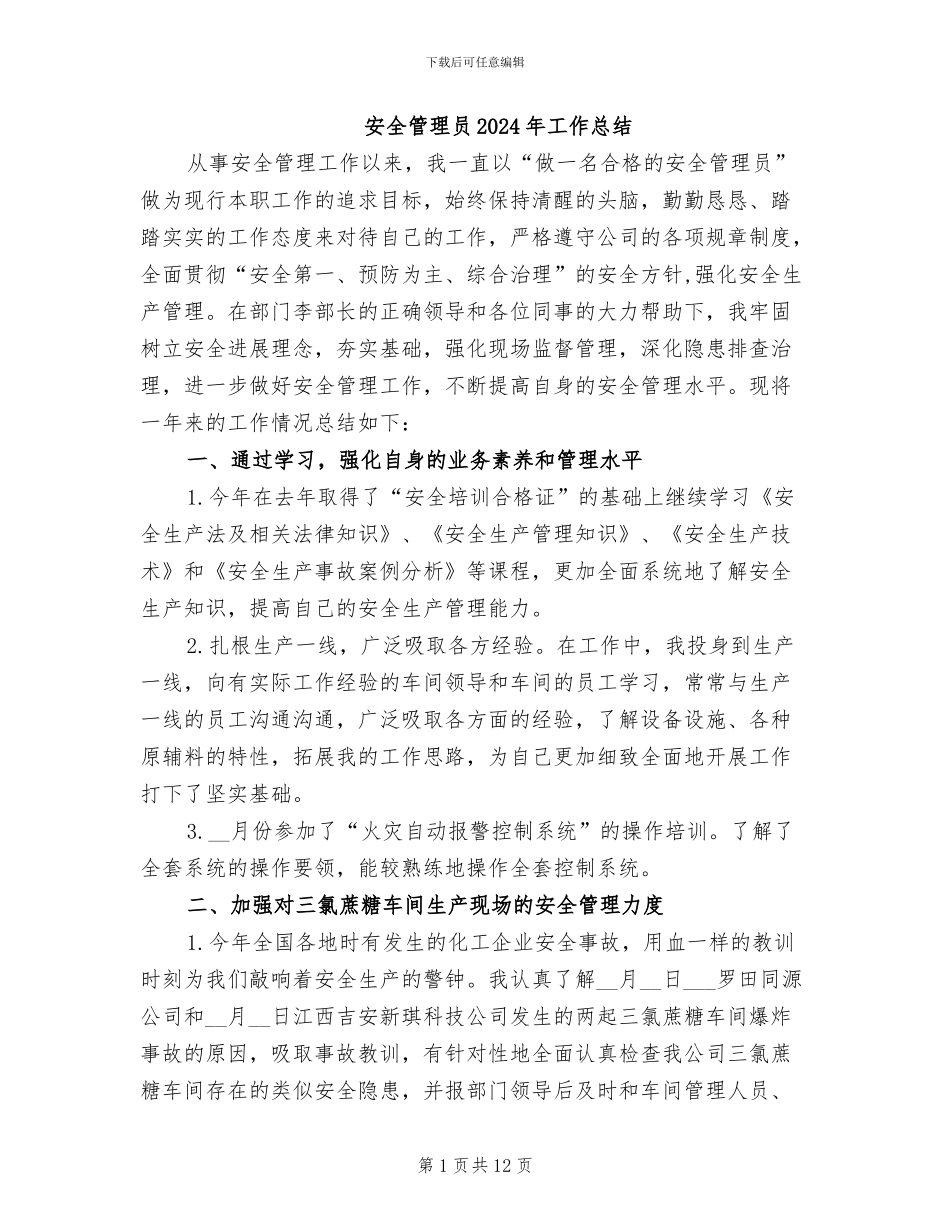 安全管理员2024年工作总结_第1页