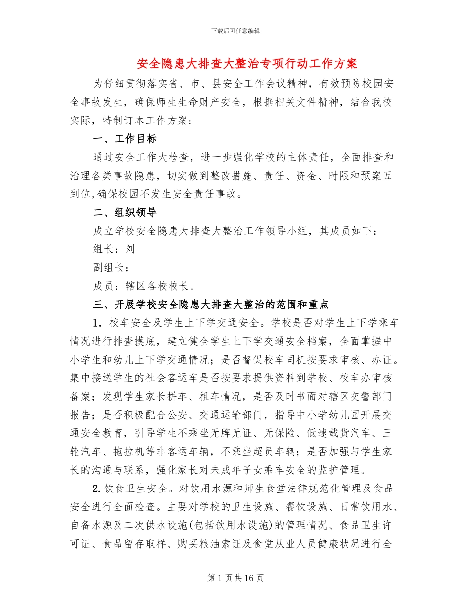 安全隐患大排查大整治专项行动工作方案_第1页