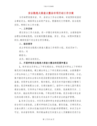 安全隐患大排查大整治专项行动工作方案