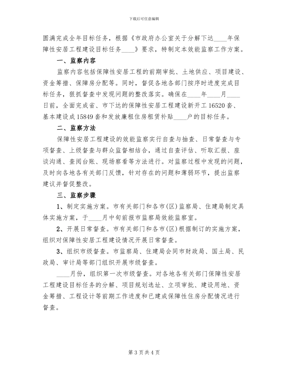 安居工程建设效能监察工作方案范文_第3页