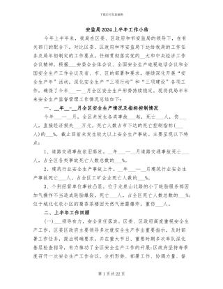 安监局2024上半年工作小结