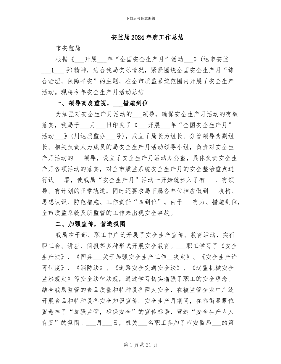 安监局2024年度工作总结_第1页