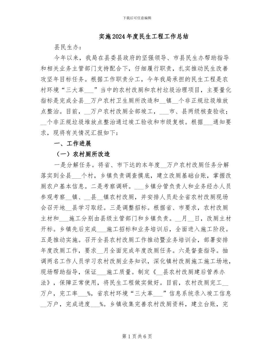 实施2024年度民生工程工作总结_第1页
