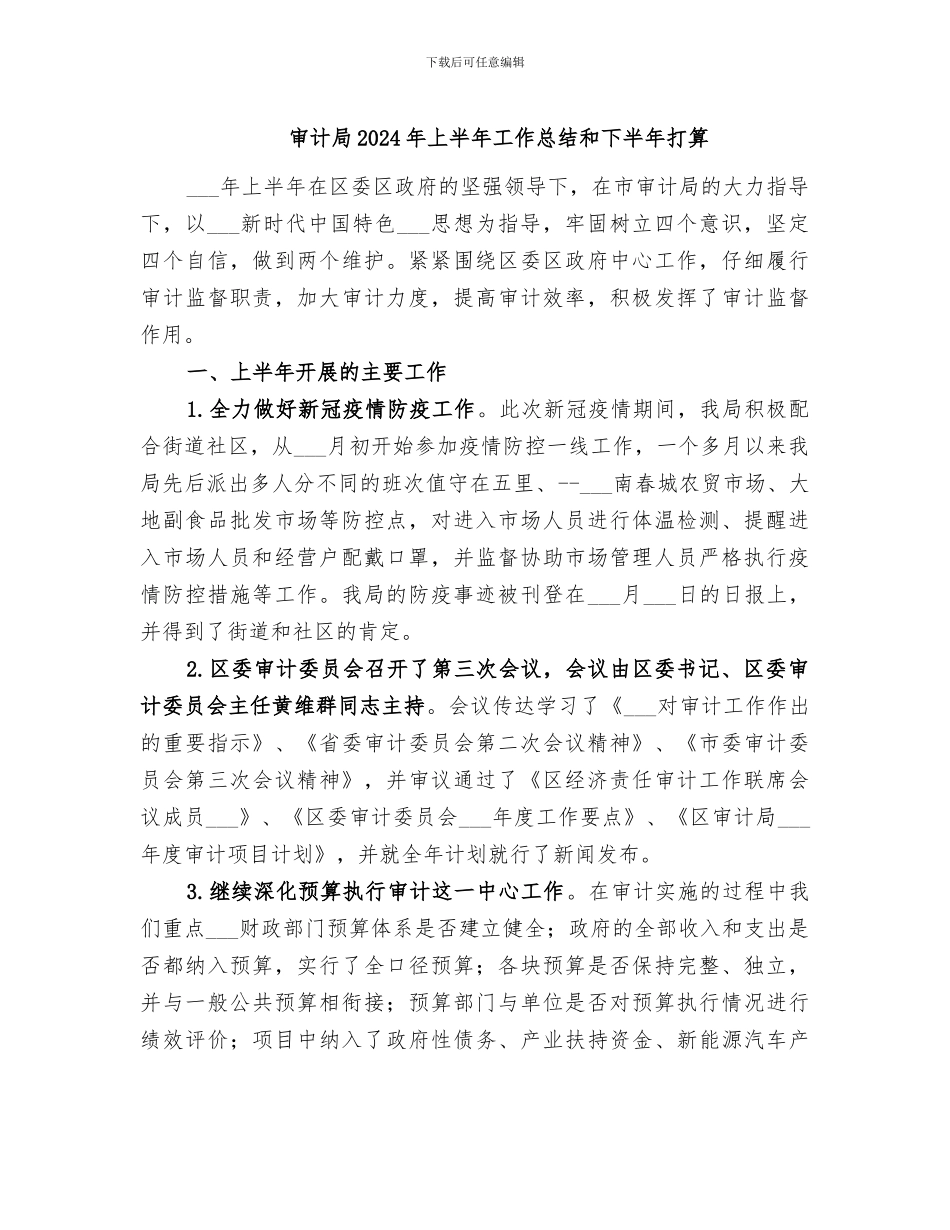 审计局2024年上半年工作总结和下半年打算_第1页