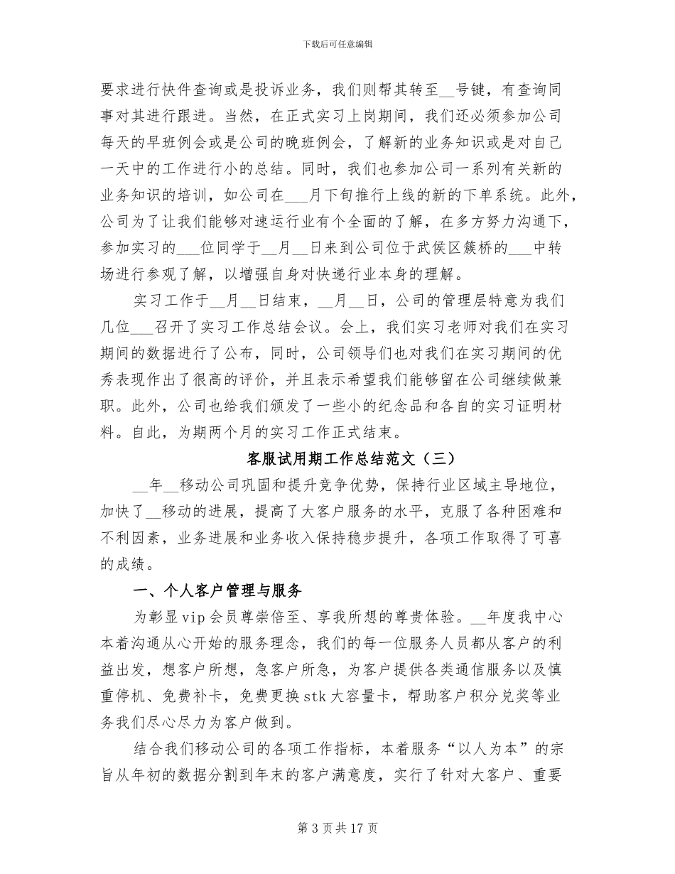 客服试用期工作总结2024_第3页