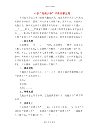 小学“美德少年”评选表彰方案