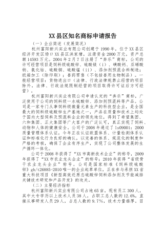 XX县区知名商标申请报告