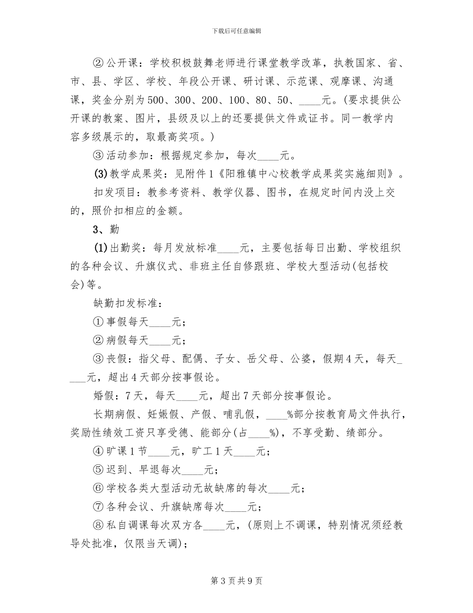 小学奖励性绩效工资实施方案_第3页