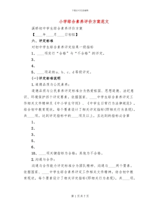 小学综合素质评价方案范文