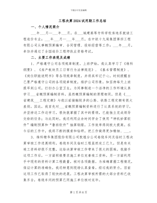 工程决算2024试用期工作总结