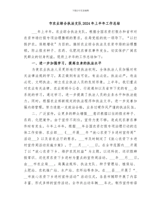 市农业综合执法支队2024年上半年工作总结