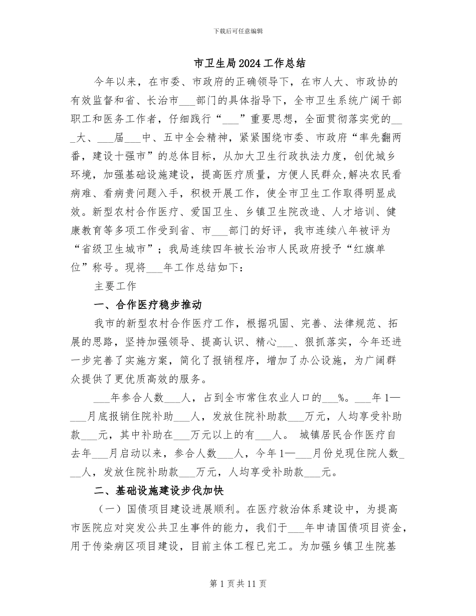 市卫生局2024工作总结_第1页
