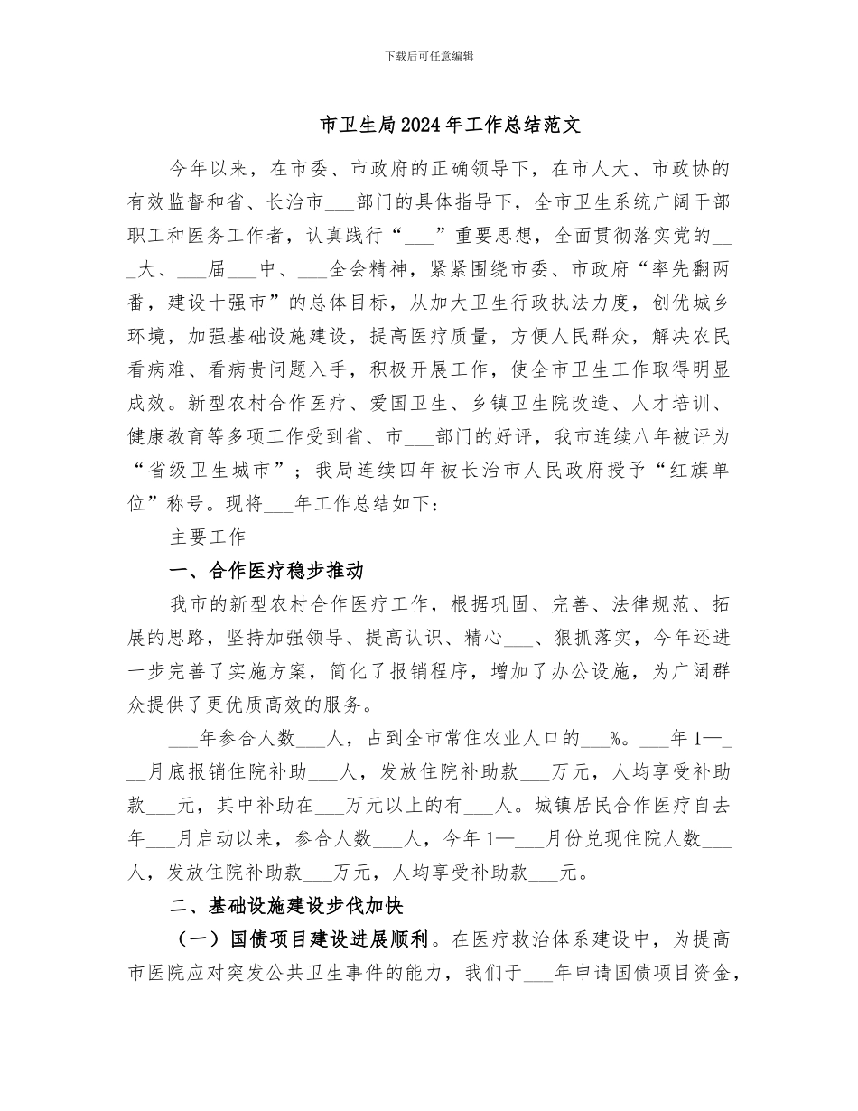 市卫生局2024年工作总结范文_第1页