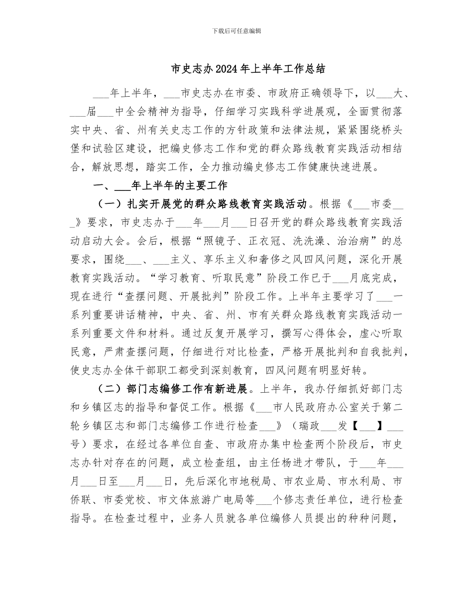 市史志办2024年上半年工作总结_第1页