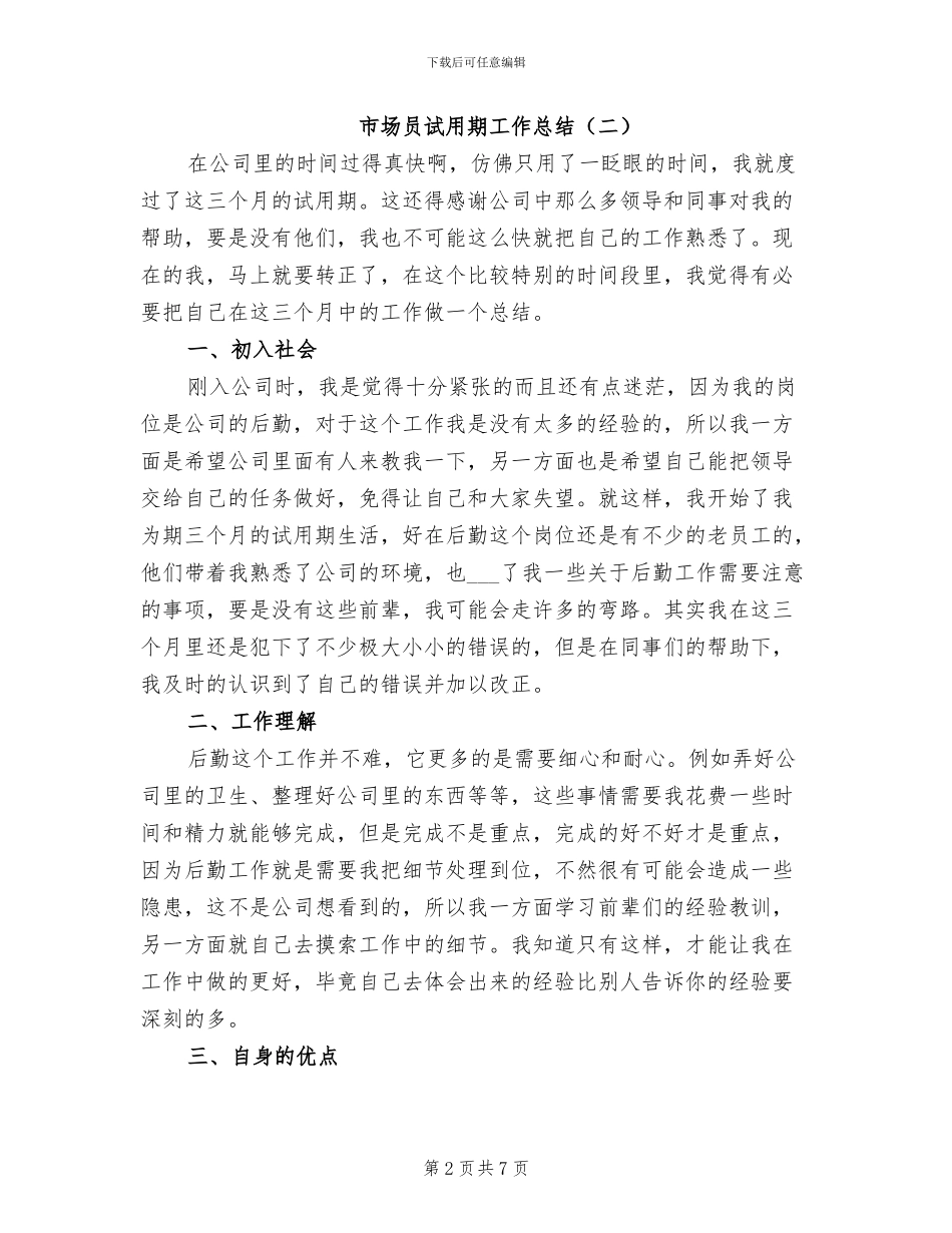 市场员试用期工作总结2024年_第2页