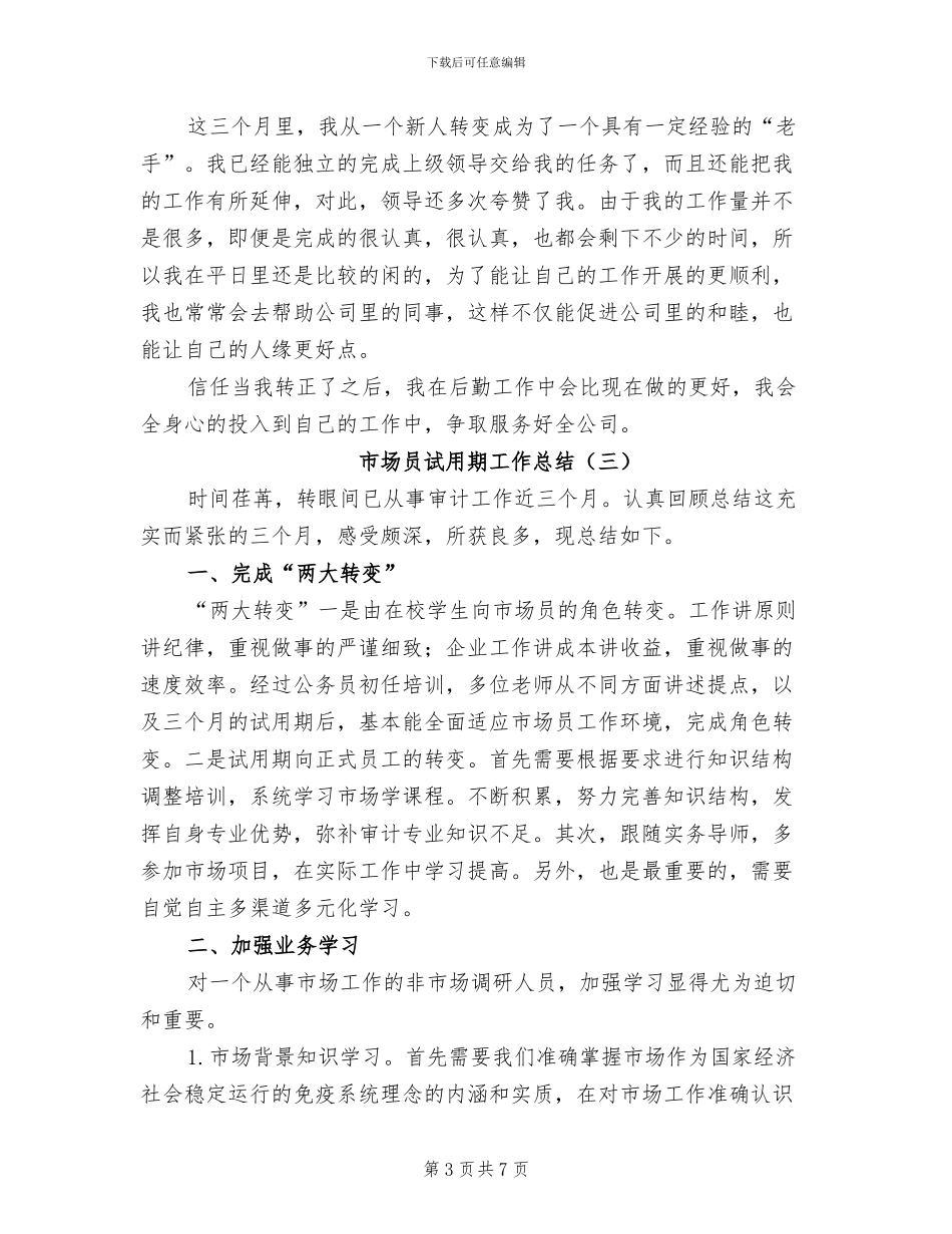 市场员试用期工作总结2024年_第3页