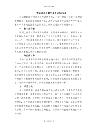 市场员试用期工作总结2024年