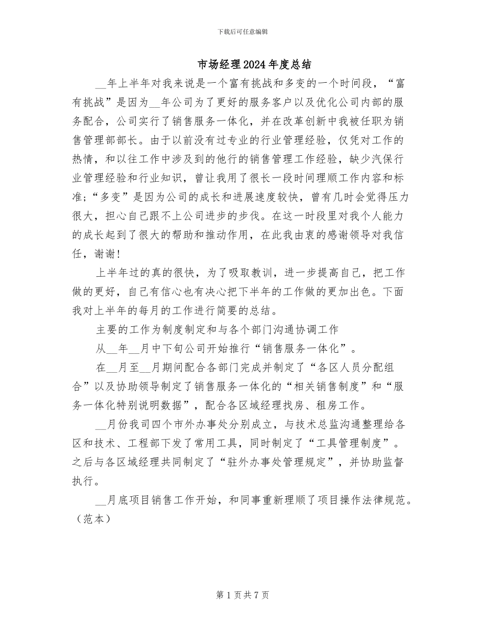 市场经理2024年度总结_第1页