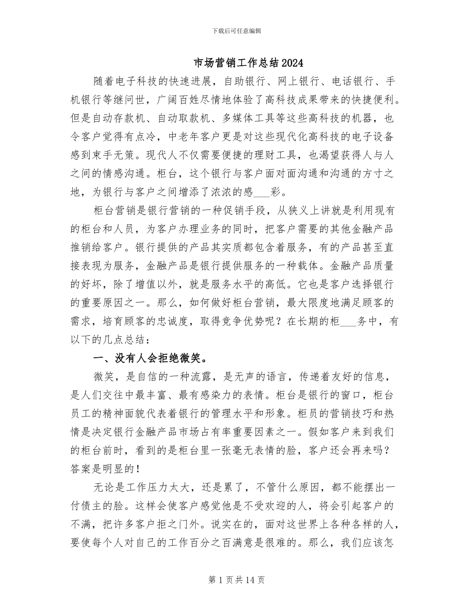 市场营销工作总结2024_第1页