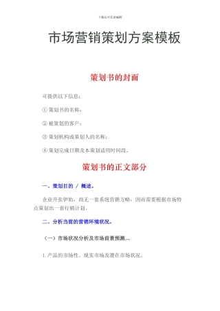 市场营销策划方案模板