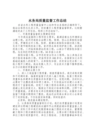 水务局质量监督工作总结