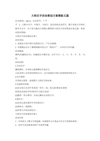 大班汉字活动策划方案模板五篇