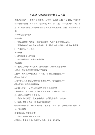 小班幼儿活动策划方案冬天五篇