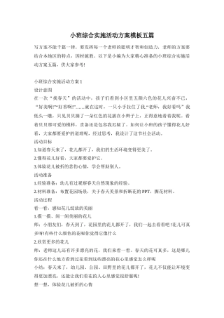 小班综合实施活动方案模板五篇