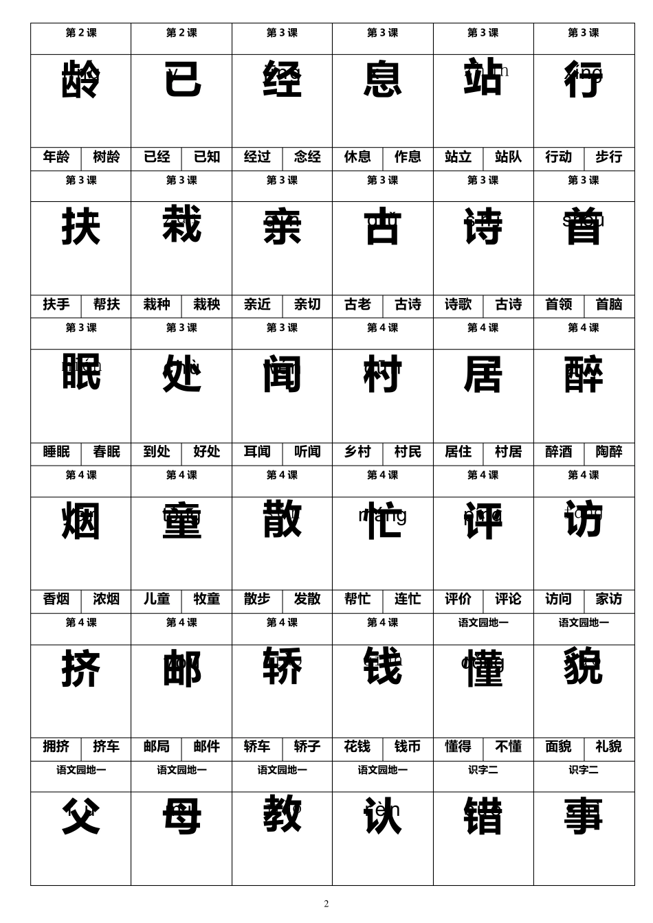 一年级语文下册生字卡片—打印格式_第2页