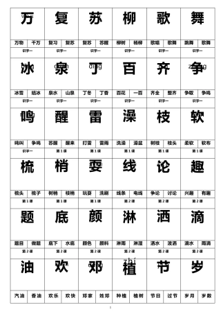 一年级语文下册生字卡片—打印格式