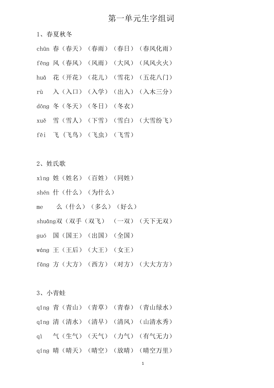 一年级语文下册生字组词_第1页